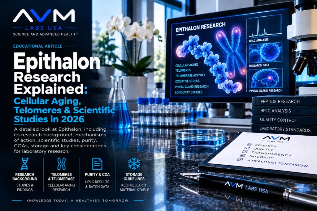 Epithalon Research Explained: Cellular Aging, Telomeres & Scientific Studies in 2026 epithalon research lab infographic (1)
